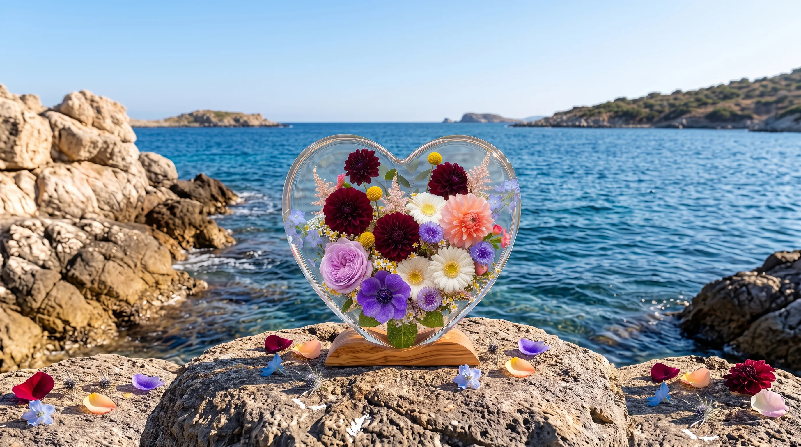Wedding flowers set in a clear resin block